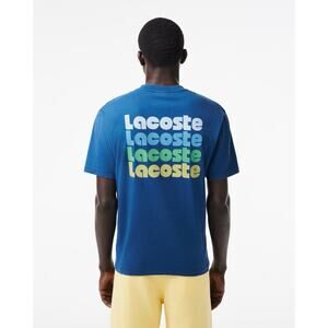 Lacoste Stacked Logo Classic Fit Shirt Mens Large Blue 100 Cotton Casual Vaca